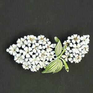 VTG 60s White Enamel Flower Cluster Brooch Pin Costume Jewelry MCM Mod 2.75"L